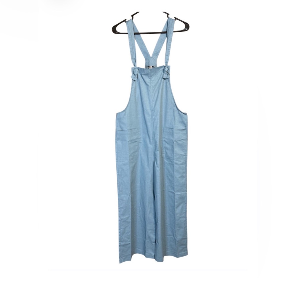 Zenana Blue Wide Leg Overalls Jumpsuit Cotton Stretch Bib Pants M